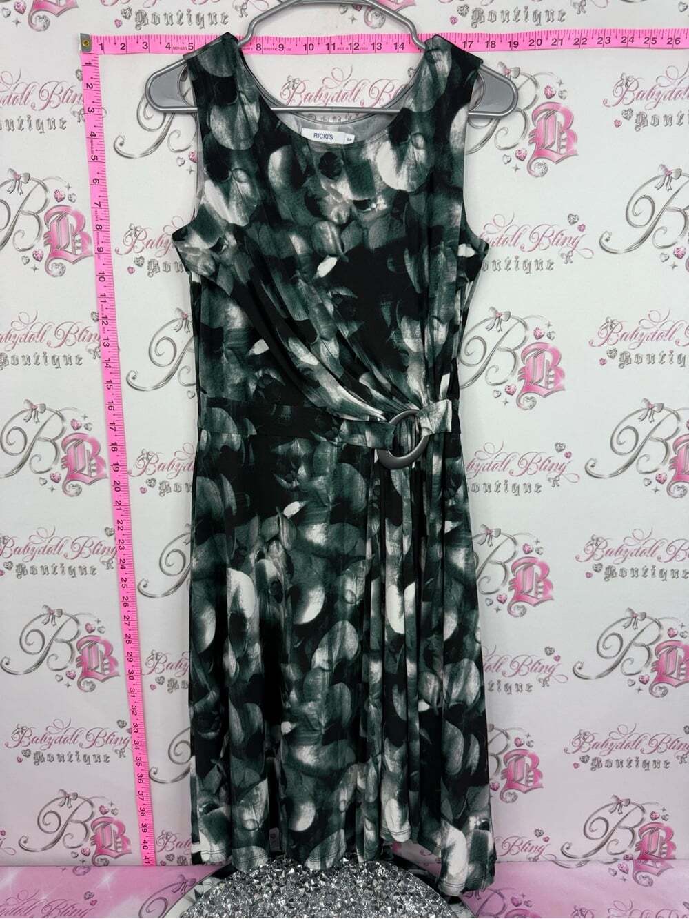 Ricki's Dark black and White Sleeveless Ring-Belted Midi Dress brand new